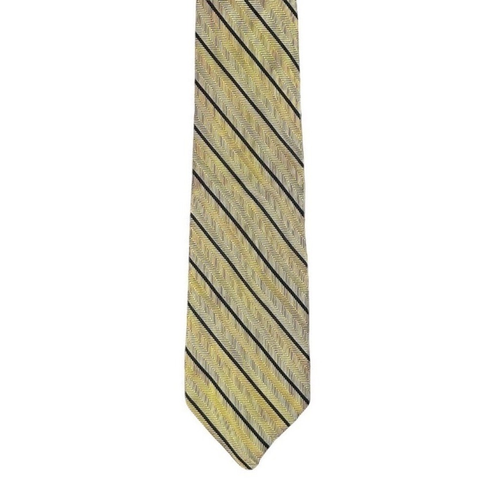 Conte di Milano Mens Silk Tie Gold Navy Striped Herringbone Made USA 100% Silk‎